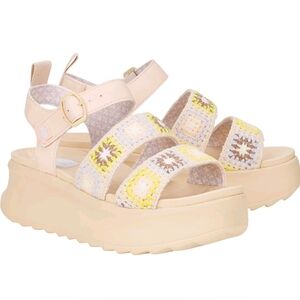 HEY DUDE Delray Buckle Cottage Crochet Platform Wedge Sandals Women's Size 9M
